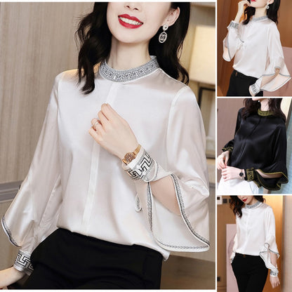 🔥【M-3XL】Blusa de seda satinada con volantes y nueva moda 2025