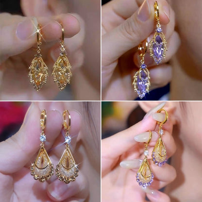 ✨【2 pares】Elegantes pendientes de oro con diamantes brillantes