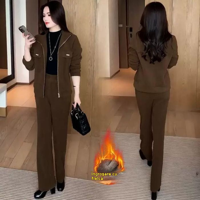 💥【M-4XL】Traje casual de terciopelo grueso para mujer (chaqueta + pantalones)