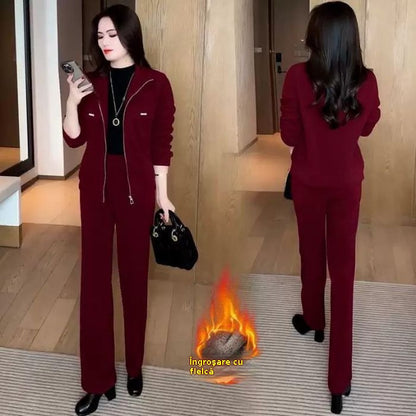 💥【M-4XL】Traje casual de terciopelo grueso para mujer (chaqueta + pantalones)
