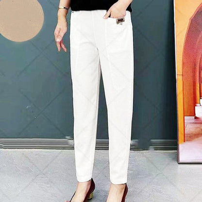 【M-6XL】Pantalones casuales versátiles de color sólido microelásticos de gran tamaño