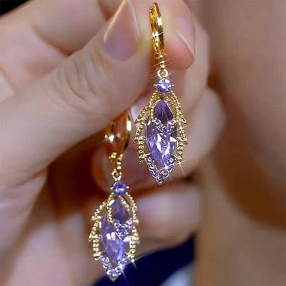 ✨【2 pares】Elegantes pendientes de oro con diamantes brillantes