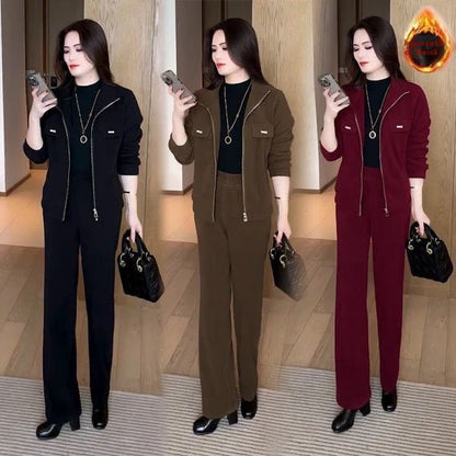💥【M-4XL】Traje casual de terciopelo grueso para mujer (chaqueta + pantalones)