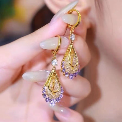 ✨【2 pares】Elegantes pendientes de oro con diamantes brillantes